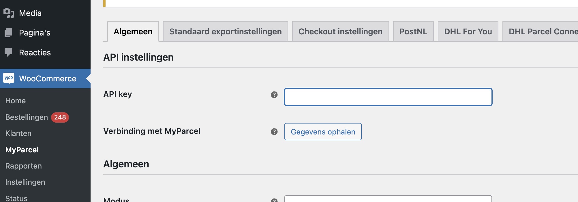 WooCommerce API key in MyParcel backoffice